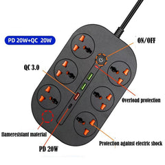 T21 PD3.0 + QC3.0 Multi Hole Row Plug 3000W High Power Socket, UK Plug