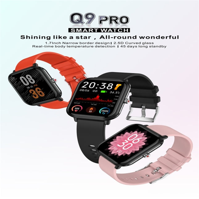 Q9pro 1.7 inch Color Screen Smart Watch, IP68 Waterproof,Support Temperature Monitoring/Heart Rate Monitoring/Blood Pressure Monitoring/Blood Oxygen Monitoring/Sleep Monitoring