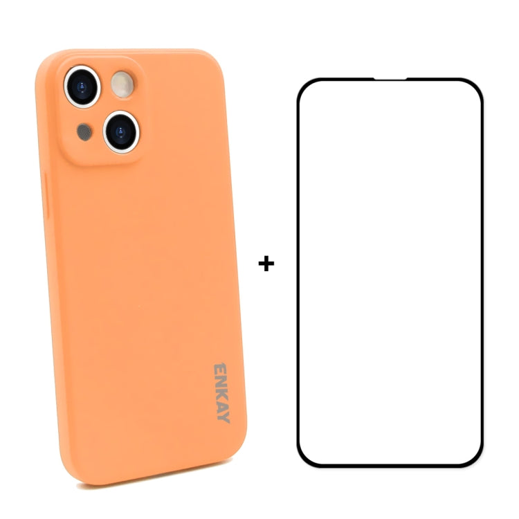 Hat-Prince ENKAY Liquid Silicone Shockproof Protective Case Drop Protection Cover + Full Coverage Tempered Glass Protector Film for iPhone 13, For iPhone 13