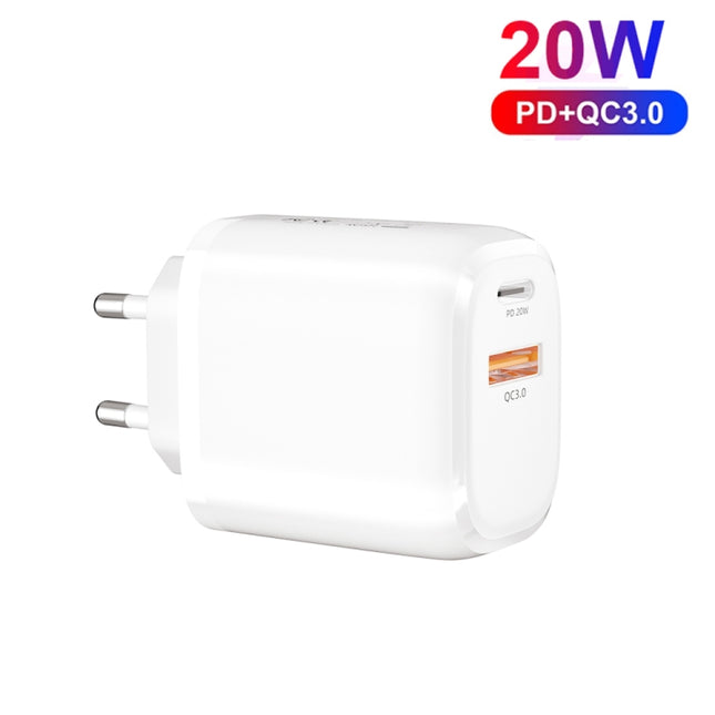 CS-20W Mini Portable PD3.0 + QC3.0 Dual Ports Fast Charger with 3A USB to Type-C Data Cable, Charger + USB to Type-C Cable