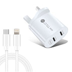 UK Plug + Type-C to 8 Pin Cable / White