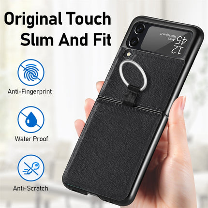 Litchi Pattern Folding Phone Case with Ring Buckle, For Samsung Galaxy Z Flip3 5G