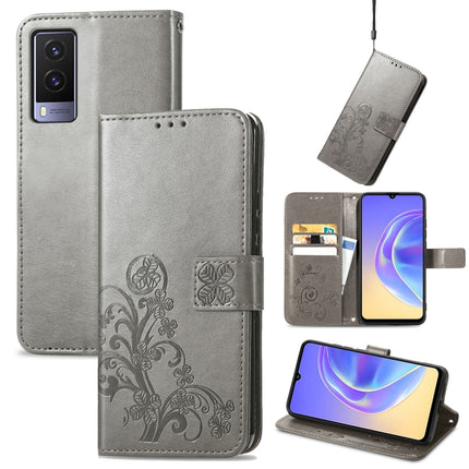 Four-leaf Clasp Embossed Leather Case with Lanyard & Card Slot & Wallet & Holder, For vivo V21e 5G, For vivo Y72 5G, For OPPO Realme C21Y, For vivo IQOO 8 Pro