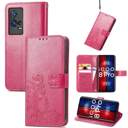 Four-leaf Clasp Embossed Leather Case with Lanyard & Card Slot & Wallet & Holder, For vivo V21e 5G, For vivo Y72 5G, For OPPO Realme C21Y, For vivo IQOO 8 Pro