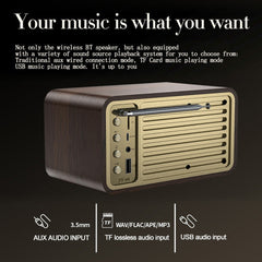 JY-66 Wooden Wireless BT5.0 Retro Classic Speaker FM Radio Support TF / U-Disk / AUX