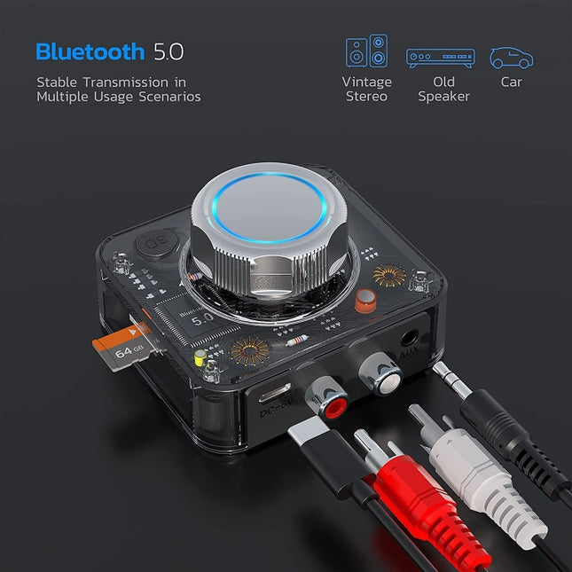 C39 Bluetooth 5.0-Empfänger, RCA auf 3,5 mm, kabelloser Audiokonverter, unterstützt TF-Karte, C39