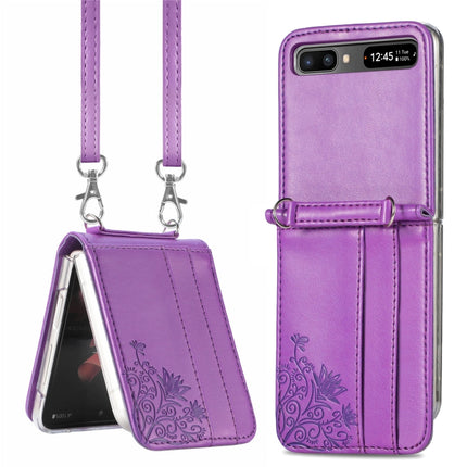 Diagonal Lanyard Embossed Card Phone Case, For Samsung Galaxy Z Flip 3 5G, For Samsung Galaxy Z Flip 5G