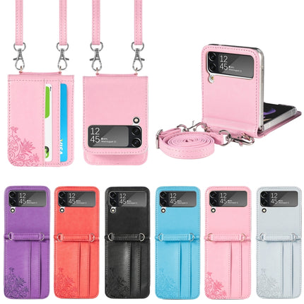 Diagonal Lanyard Embossed Card Phone Case, For Samsung Galaxy Z Flip 3 5G, For Samsung Galaxy Z Flip 5G