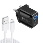 UK Plug + USB to 8 Pin Cable / Black