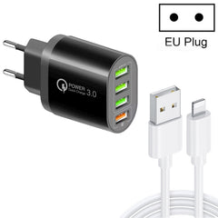 QC-04 QC3.0 + 3 x USB2.0 Multi-ports Charger with 3A USB to 8 Pin Data Cable, EU Plug, EU Plug + 8 Pin Cable