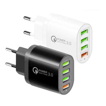 QC-04 QC3.0 + 3 x USB2.0 Multi-Port-Ladegerät mit 3A USB auf 8-Pin-Datenkabel, EU-Stecker, EU-Stecker + 8-Pin-Kabel