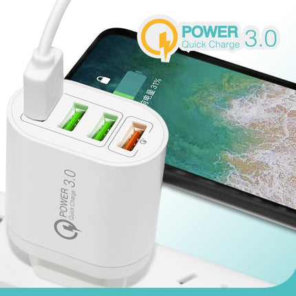 QC-04 QC3.0 + 3 x USB2.0 Multi-Port-Ladegerät mit 3A USB auf 8-Pin-Datenkabel, EU-Stecker, EU-Stecker + 8-Pin-Kabel