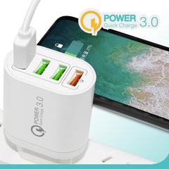 QC-04 QC3.0 + 3 x USB2.0 Multi-ports Charger with 3A USB to 8 Pin Data Cable, EU Plug, EU Plug + 8 Pin Cable