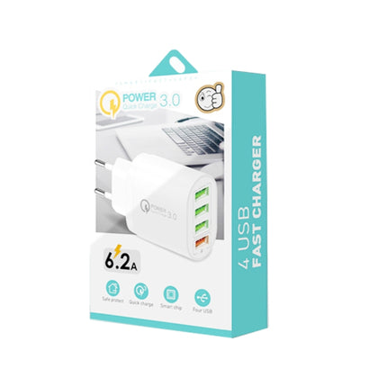QC-04 QC3.0 + 3 x USB2.0 Multi-Port-Ladegerät mit 3A USB auf 8-Pin-Datenkabel, EU-Stecker, EU-Stecker + 8-Pin-Kabel