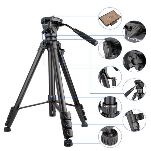 YUNTENG VCT-999 2m Aluminum Tripod Mount with Fluid Drag Damping Head, VCT-999