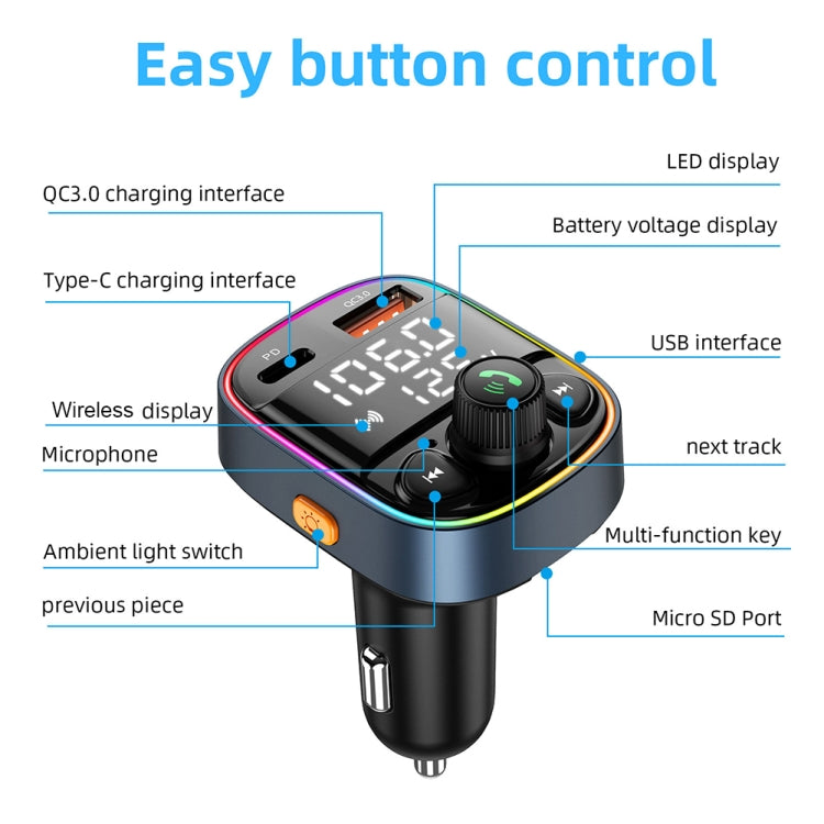 C87B PD QC3.0 Quick Charger Bluetooth 5.0 FM Transmitter Hands-free MP3 U Disk Car Music Player Kit, C87B