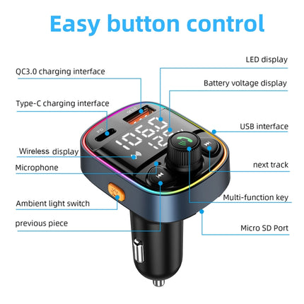C87B PD QC3.0 Quick Charger Bluetooth 5.0 FM Transmitter Hands-free MP3 U Disk Car Music Player Kit