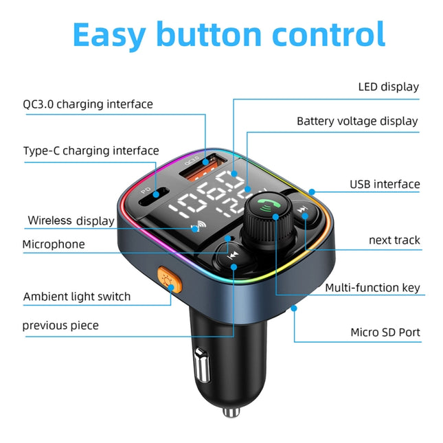 C87B PD QC3.0 Quick Charger Bluetooth 5.0 FM Transmitter Hands-free MP3 U Disk Car Music Player Kit