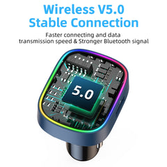 C87B PD QC3.0 Quick Charger Bluetooth 5.0 FM Transmitter Hands-free MP3 U Disk Car Music Player Kit, C87B