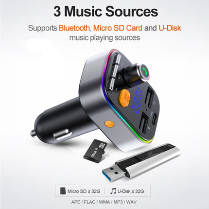 T48C Car Bluetooth 5.0 Fm Transmitter Kit Dual USB with Type-C 5V 2.4A Car Charger, T48C