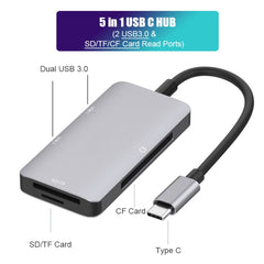 5 in 1 Data Read HUB Adapter with SD / TF / CF Card, Dual USB3.0 Ports, Dual USB3.0+SD / TF / CF Card