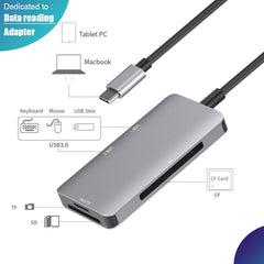 5 in 1 Data Read HUB Adapter with SD / TF / CF Card, Dual USB3.0 Ports, Dual USB3.0+SD / TF / CF Card