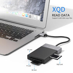 6-in-1 USB 3.0 to USB3.0 x 2+CF Card+TF Card+SD Card+XQD Card HUB Adapter