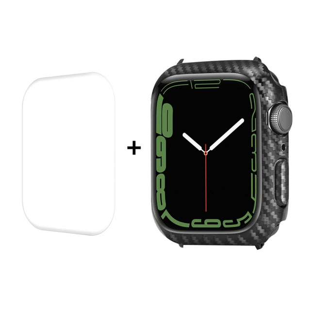 ENKAY Carbon Fiber PC Case + Full Coverage PET Screen Protector, For Apple Watch Series 9 / 8 / 7 41mm, For Apple Watch Series 9 / 8 / 7 45mm
