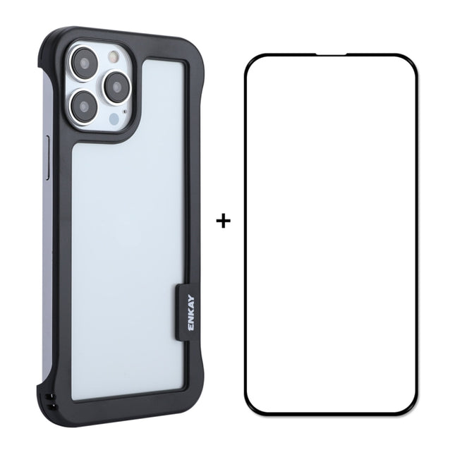 ENKAY Frameless Hollow PC Case + Glass Film for iPhone 13 Pro Max, For iPhone 13 Pro Max