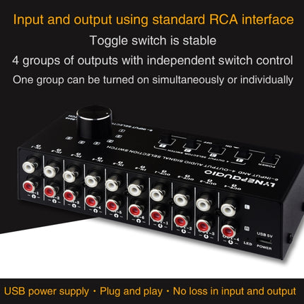 6 In 4 Out RCA Audio Switcher Signal Selector Distribute Device Switch Control