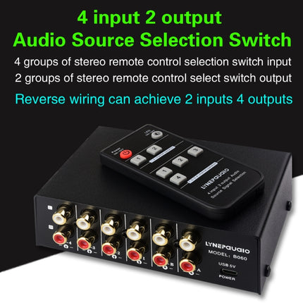 4 In 2 Out / 2 In 4 Out RCA Audio Signal Selector Switch Device with Remote Control
