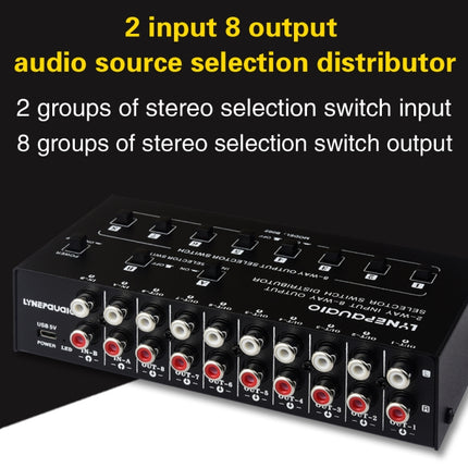 2 In 8 Out RCA Audio Frequency Signal Select Switch Distributor, 2 In 8 Out