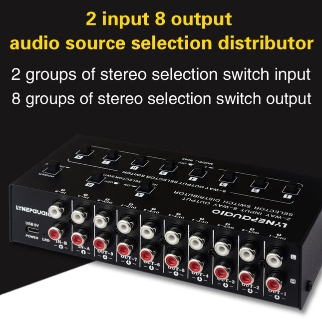 2 In 8 Out RCA Audio Frequency Signal Select Switch Distributor, 2 In 8 Out