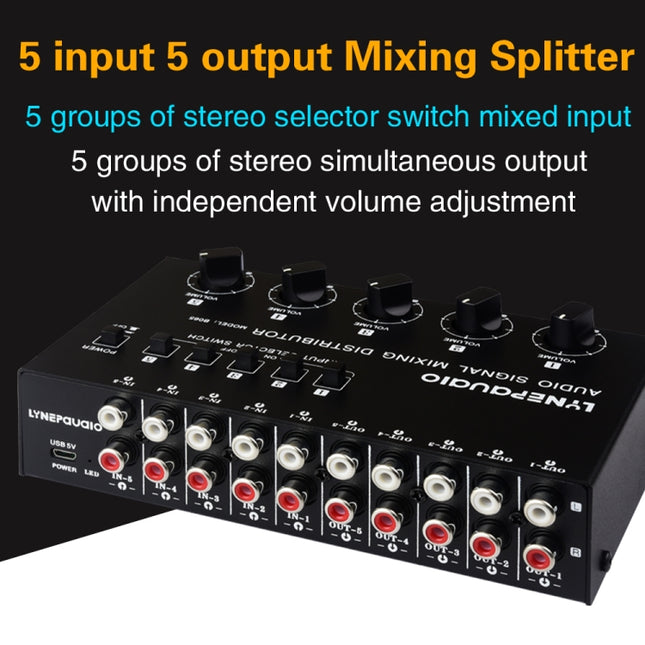 5 In 5 Out Audio Signal Selector Sound Mixing Distribute Device Input Independent Switch, 5 In 5 Out