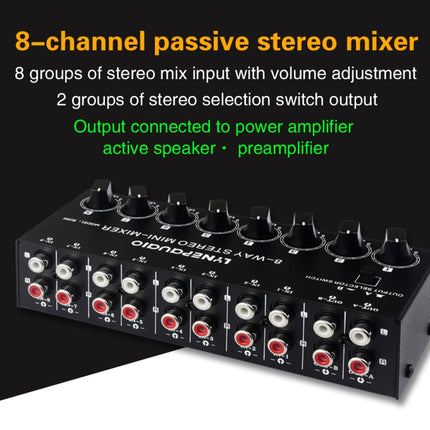 B066 Mini Stereo 8 Channel RCA Non Source Sound Passive Mixer, No Power Supply, 8 Channel RCA