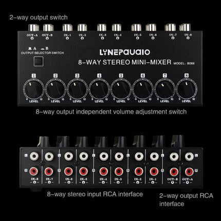B066 Mini Stereo 8 Channel RCA Non Source Sound Passive Mixer, No Power Supply, 8 Channel RCA