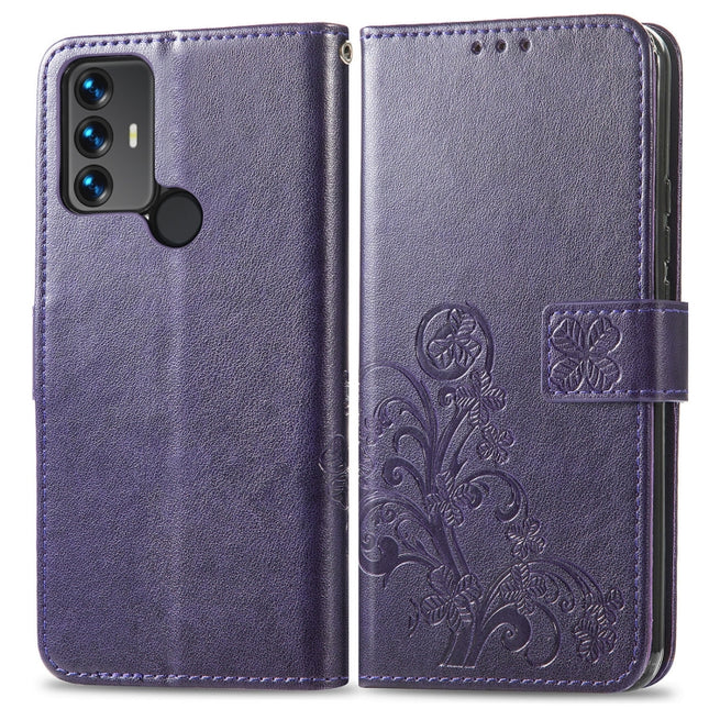 Four-leaf Clasp Embossed Leather Phone Case, For TCL 30 SE