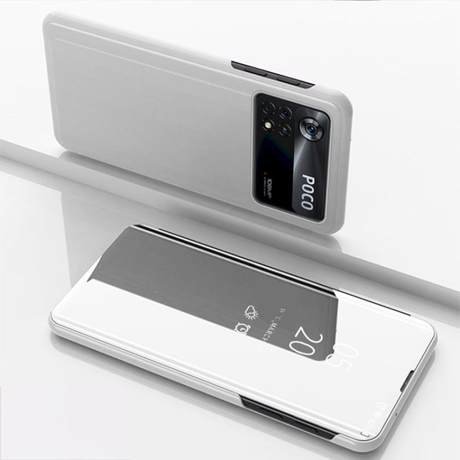 Plated Mirror Horizontal Flip Leather Case with Holder, For Xiaomi Poco X4 Pro 5G, For Xiaomi Poco M4 Pro 4G