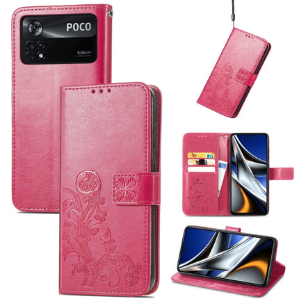 Four-leaf Clasp Embossed Buckle Leather Phone Case, For Xiaomi Redmi K50 Pro, For Xiaomi Redmi 10C, For Xiaomi Redmi Note 11 Pro 4G Global, For Xiaomi Poco X4 Pro 5G