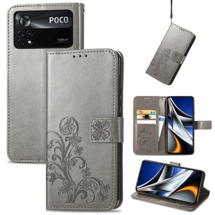Four-leaf Clasp Embossed Buckle Leather Phone Case, For Xiaomi Redmi K50 Pro, For Xiaomi Redmi 10C, For Xiaomi Redmi Note 11 Pro 4G Global, For Xiaomi Poco X4 Pro 5G
