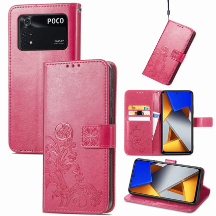 Four-leaf Clasp Embossed Buckle Leather Phone Case, For Xiaomi Poco M4 Pro