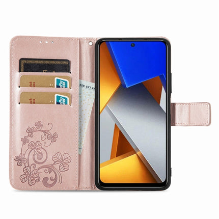 Four-leaf Clasp Embossed Buckle Leather Phone Case, For Xiaomi Poco M4 Pro