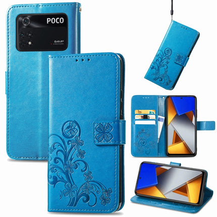 Four-leaf Clasp Embossed Buckle Leather Phone Case, For Xiaomi Poco M4 Pro