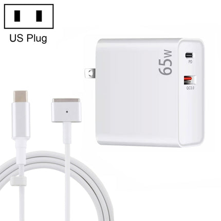 PD-65W USB-C / Type-C + QC3. 0 USB Laptop Charging Adapter + 1.8m USB-C / Type-C to MagSafe 2 / T Head Data Cable, US Plug, MagSafe 2 / T Cable, US Plug