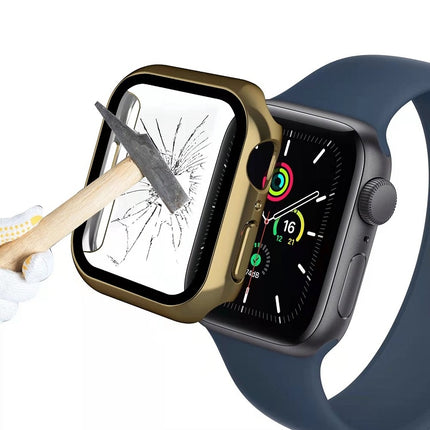 Electroplating Monochrome PC+Tempered Film Watch Case, For Apple Watch Series 9 / 8 / 7 45mm, For Apple Watch Series 8 / 7 45mm, For Apple Watch Series 6/5/4/SE 44mm, For Apple Watch Series 3/2/1 42mm