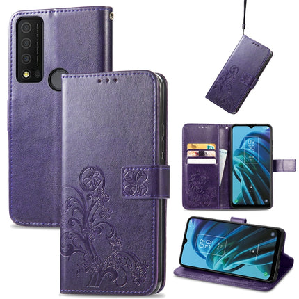 Four-leaf Clasp Embossed Buckle Leather Phone Case, For Motorola Moto G22, For TCL 30 XE 5G