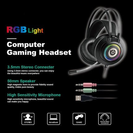 GT9 Professional LED Light Wired Gaming Headset with Mic for PC/PS4/PS5, GT9