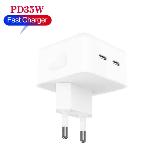 PD 35W Dual USB-C / Type-C Ports Charger with Type-C to 8 Pin Data Cable, EU Plug, EU Plug + 1m 8 Pin Cable