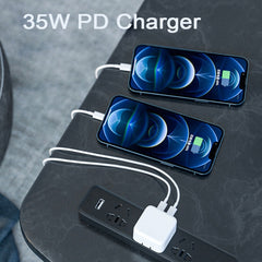 PD 35W Dual USB-C / Type-C Ports Charger with Type-C to 8 Pin Data Cable, EU Plug, EU Plug + 1m 8 Pin Cable