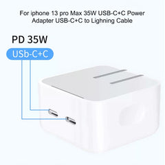 PD 35W Dual USB-C / Type-C Ports Charger with Type-C to 8 Pin Data Cable, EU Plug, EU Plug + 1m 8 Pin Cable